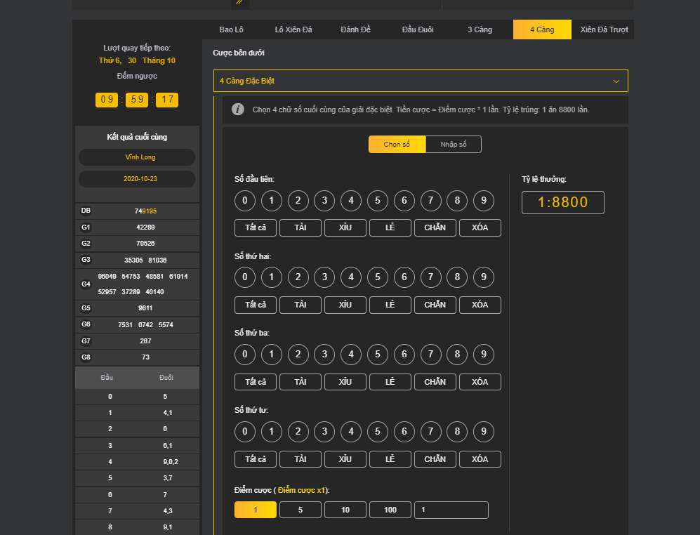4 càng trong lô đề 888b