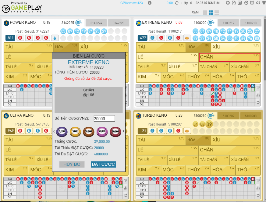 Các loại cược xổ số Keno 888b club