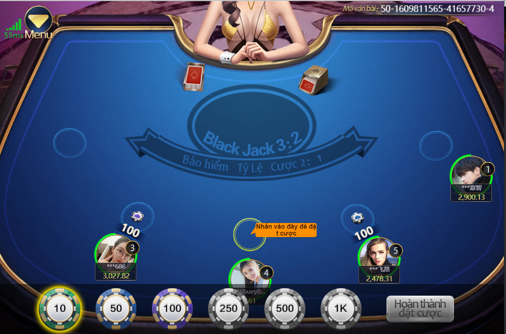 giao diện game blackjack tại V8 club