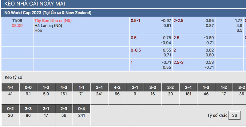 Nữ Tây Ban Nha vs nữ Hà Lan