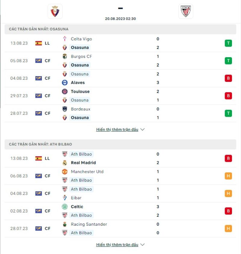 Osasuna vs Ath Bilbao