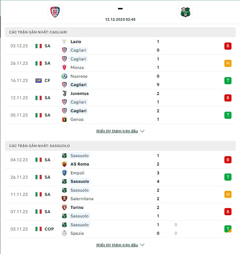 Cagliari vs Sassuolo