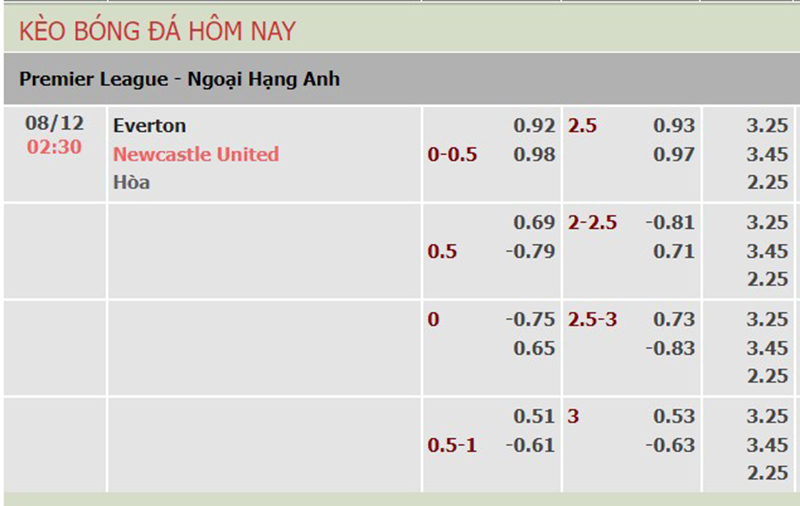 Everton vs Newcastle